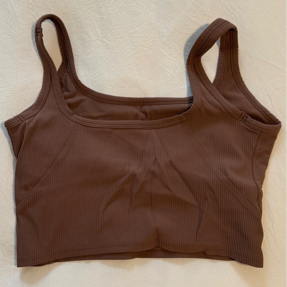 Brown Ribbed Crop Top - Picture 2 of 4